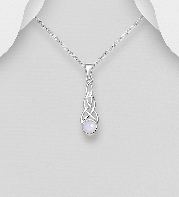 Wholesale 925 Sterling Silver Celtic Pendant, Decorated with Rainbow Moonstone - SKU #781-6883