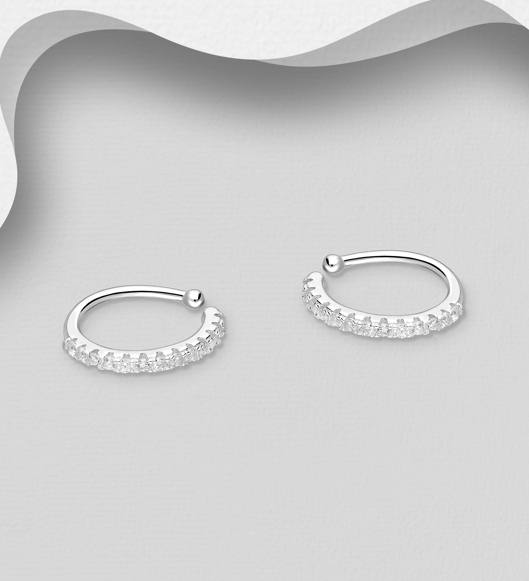 Wholesale 925 Sterling Silver Ear Cuffs, Decorated with CZ Simulated Diamonds - SKU #701-26010