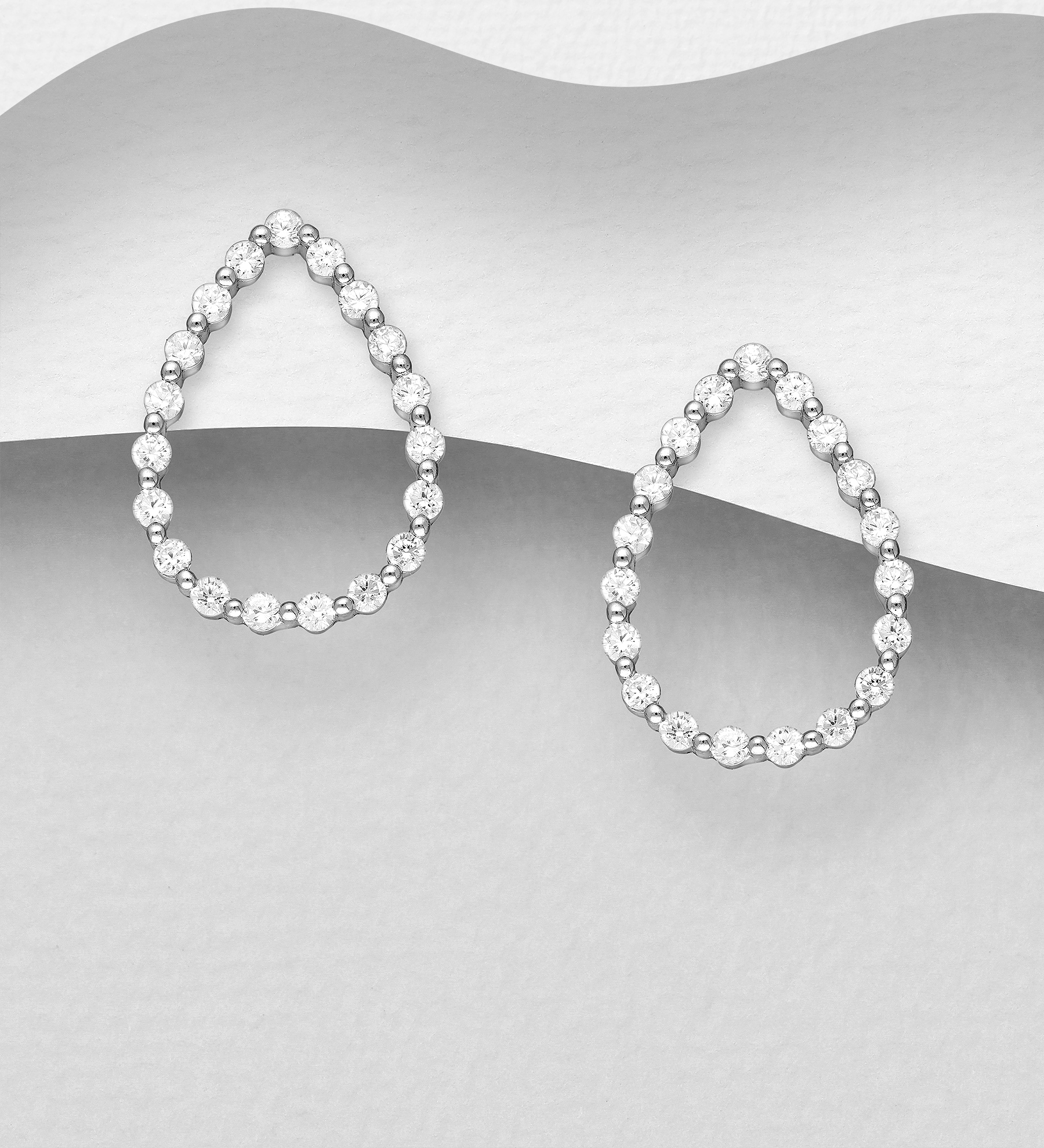Wholesale 925 Sterling Silver Droplet Push-Back Earrings, Decorated with CZ Simulated Diamonds - SKU #701-26062