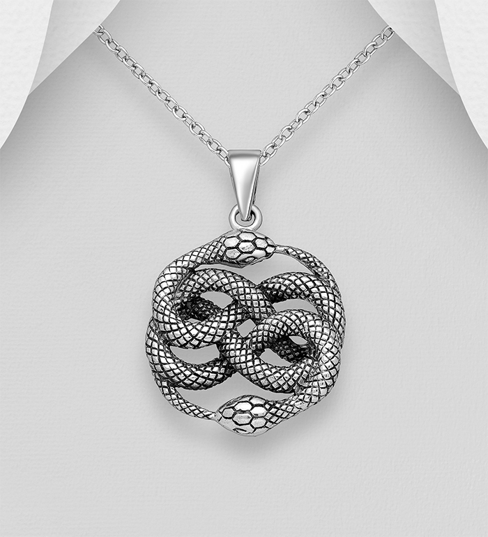 Wholesale 925 Sterling Silver Oxidized Ouroboros Pendant - SKU #706-34432