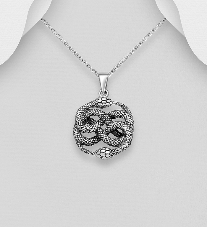 Wholesale 925 Sterling Silver Oxidized Ouroboros Pendant - SKU #706-34432