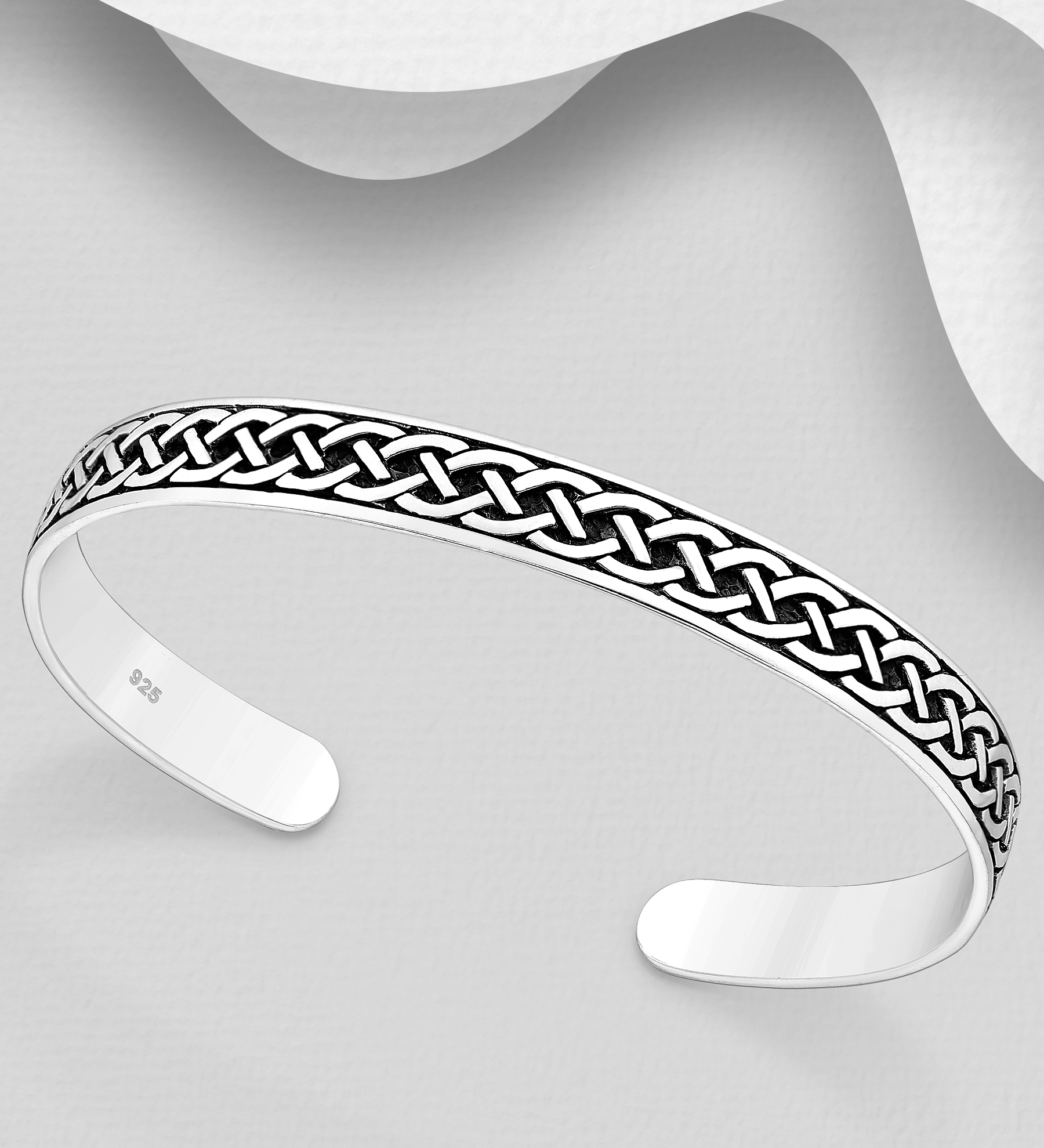 Wholesale 925 Sterling Silver Oxidized Celtic Pattern Cuff - SKU #767-1516