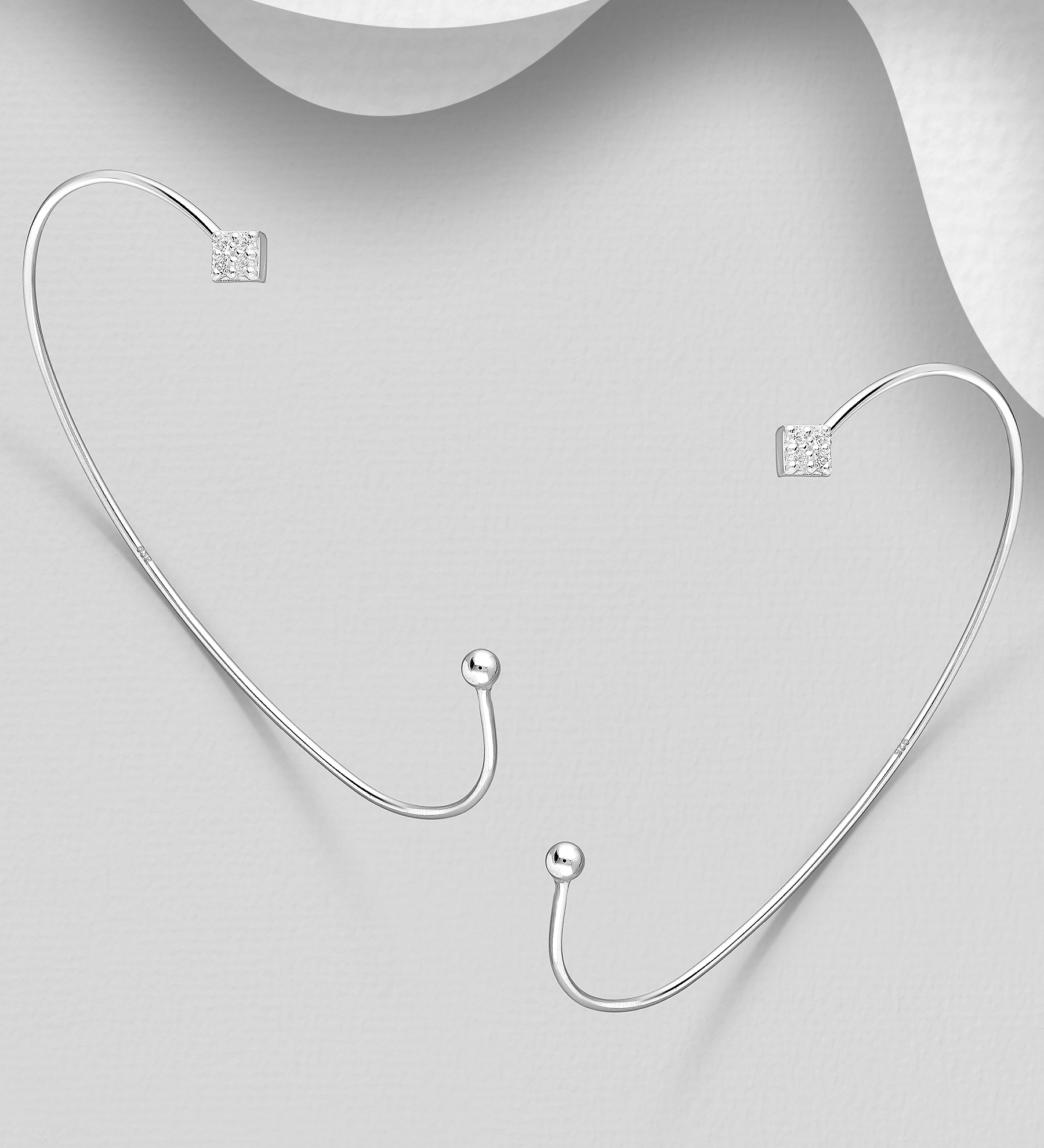 Wholesale 925 Sterling Silver Fringe Ear Cuffs, Decorated with CZ Simulated Diamonds - SKU #1063-3538