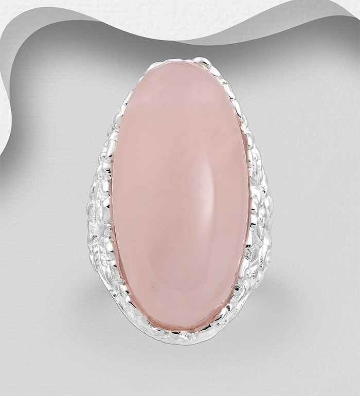 Wholesale 925 Sterling Silver Ring, Decorated with Rose Quartz - SKU #781-6907