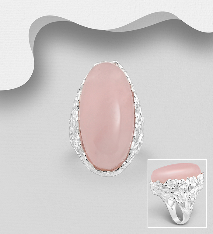 Wholesale 925 Sterling Silver Ring, Decorated with Rose Quartz - SKU #781-6907