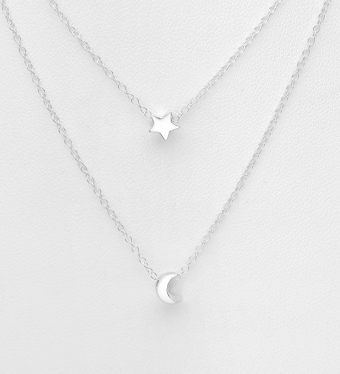 Wholesale 925 Sterling Silver Layered Moon and Star Necklace - SKU #706-34482