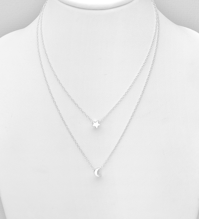 Wholesale 925 Sterling Silver Layered Moon and Star Necklace - SKU #706-34482