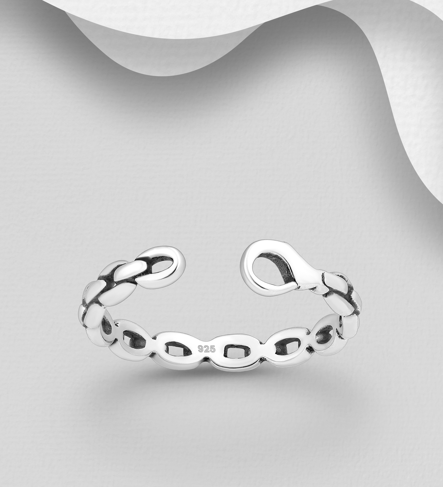 Wholesale 925 Sterling Silver Oxidized Adjustable Locker Chain Ring - SKU #1063-3566
