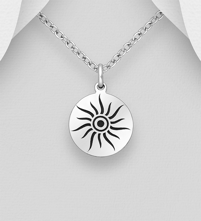 Wholesale 925 Sterling Silver Oxidized Sun Pendant - SKU #1063-3582