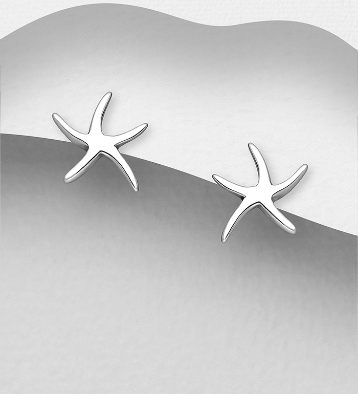 Wholesale 925 Sterling Silver Oxidized Starfish Push-Back Earrings - SKU #706-34547