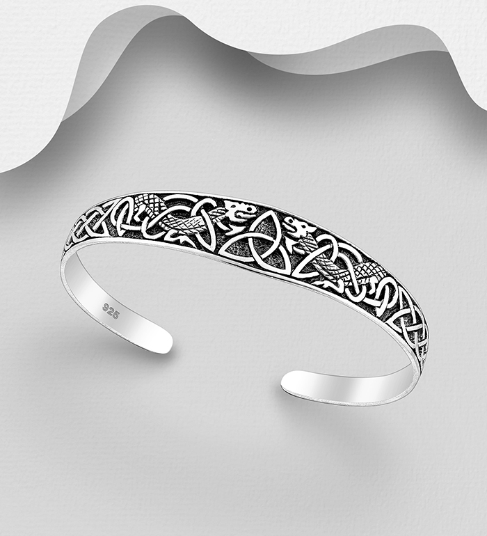 Wholesale 925 Sterling Silver Oxidized Celtic Dragon Cuff - SKU #767-1534