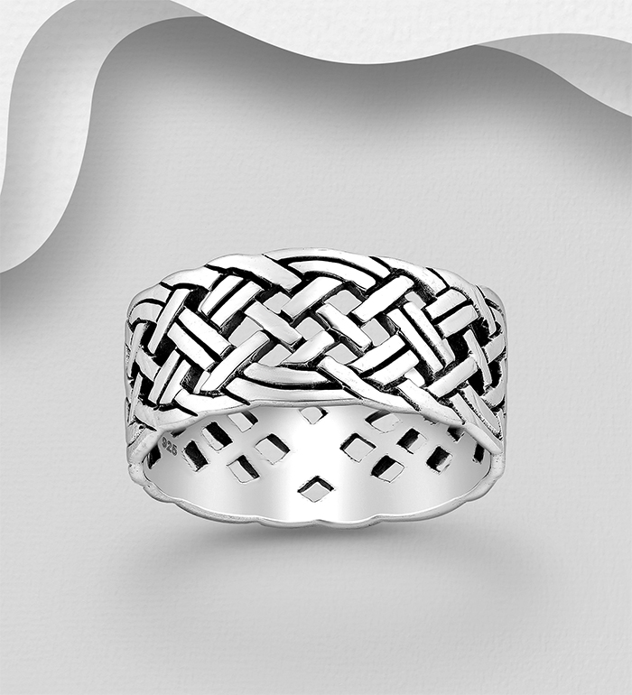 Wholesale 925 Sterling Silver Oxidized Celtic Band Ring, 9 mm Wide. - SKU #767-1540