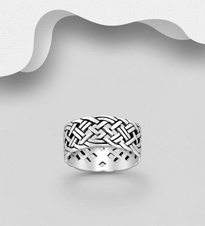 Wholesale 925 Sterling Silver Oxidized Celtic Band Ring, 9 mm Wide. - SKU #767-1540