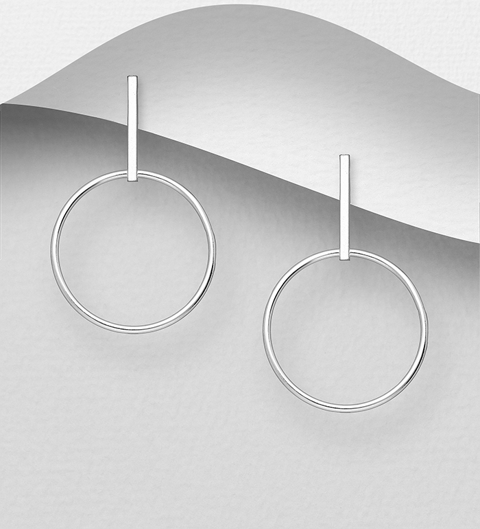 Wholesale 925 Sterling Silver Bar and Circle Push-Back Earrings - SKU #706-34610