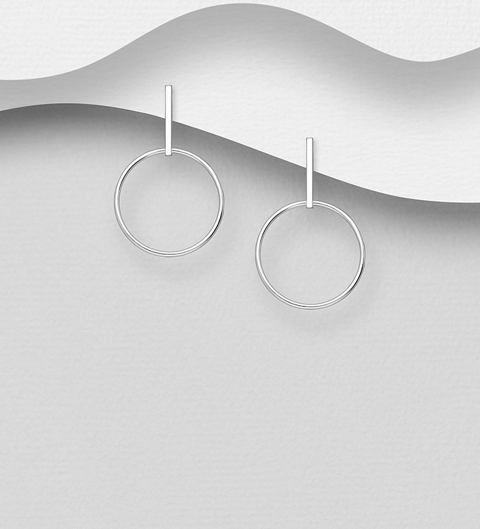 Wholesale 925 Sterling Silver Bar and Circle Push-Back Earrings - SKU #706-34610