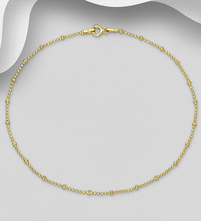 Italian Delight - Wholesale 925 Sterling Silver Anklet, Plated with 0.25 Micron 18K Yellow Gold, 2 mm Wide, Made in Italy. - SKU #1535-1342