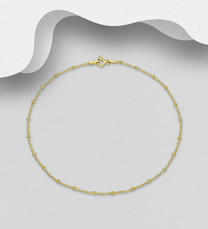 Italian Delight - Wholesale 925 Sterling Silver Anklet, Plated with 0.25 Micron 18K Yellow Gold, 2 mm Wide, Made in Italy. - SKU #1535-1342