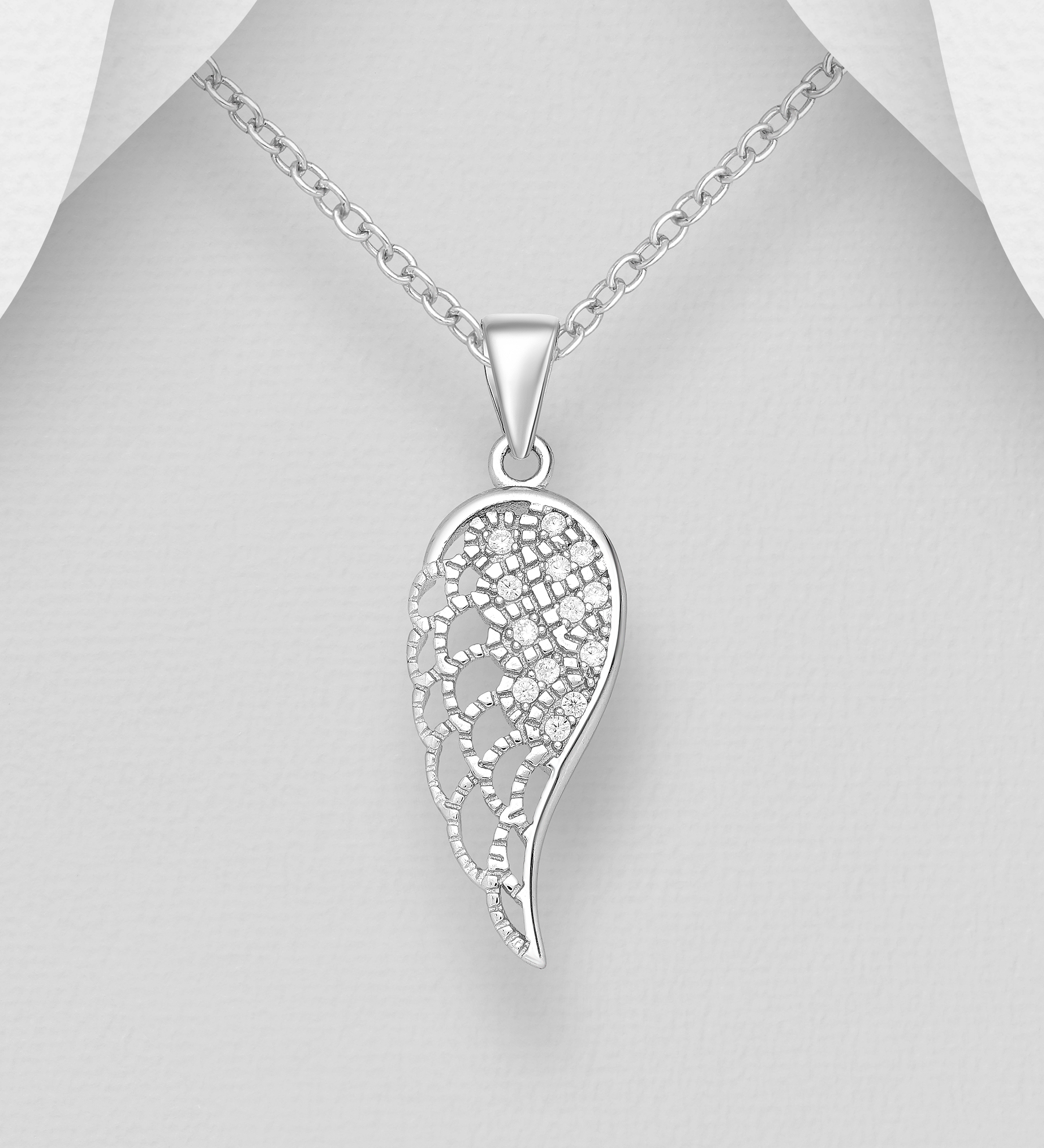 Wholesale 925 Sterling Silver Wing Pendant, Decorated with CZ Simulated Diamonds - SKU #701-26370