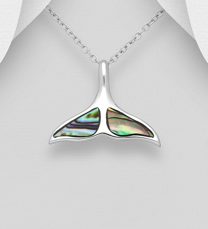 Wholesale 925 Sterling Silver Whale Tail Pendant, Decorated with Shell - SKU #789-4182