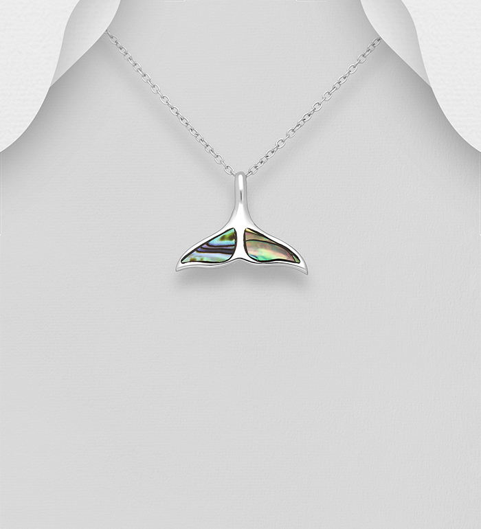 Wholesale 925 Sterling Silver Whale Tail Pendant, Decorated with Shell - SKU #789-4182