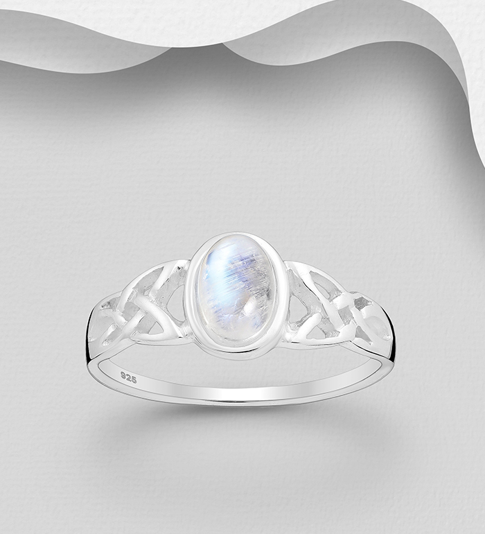 Wholesale 925 Sterling Silver Celtic Ring, Decorated with Rainbow Moonstone - SKU #781-6987