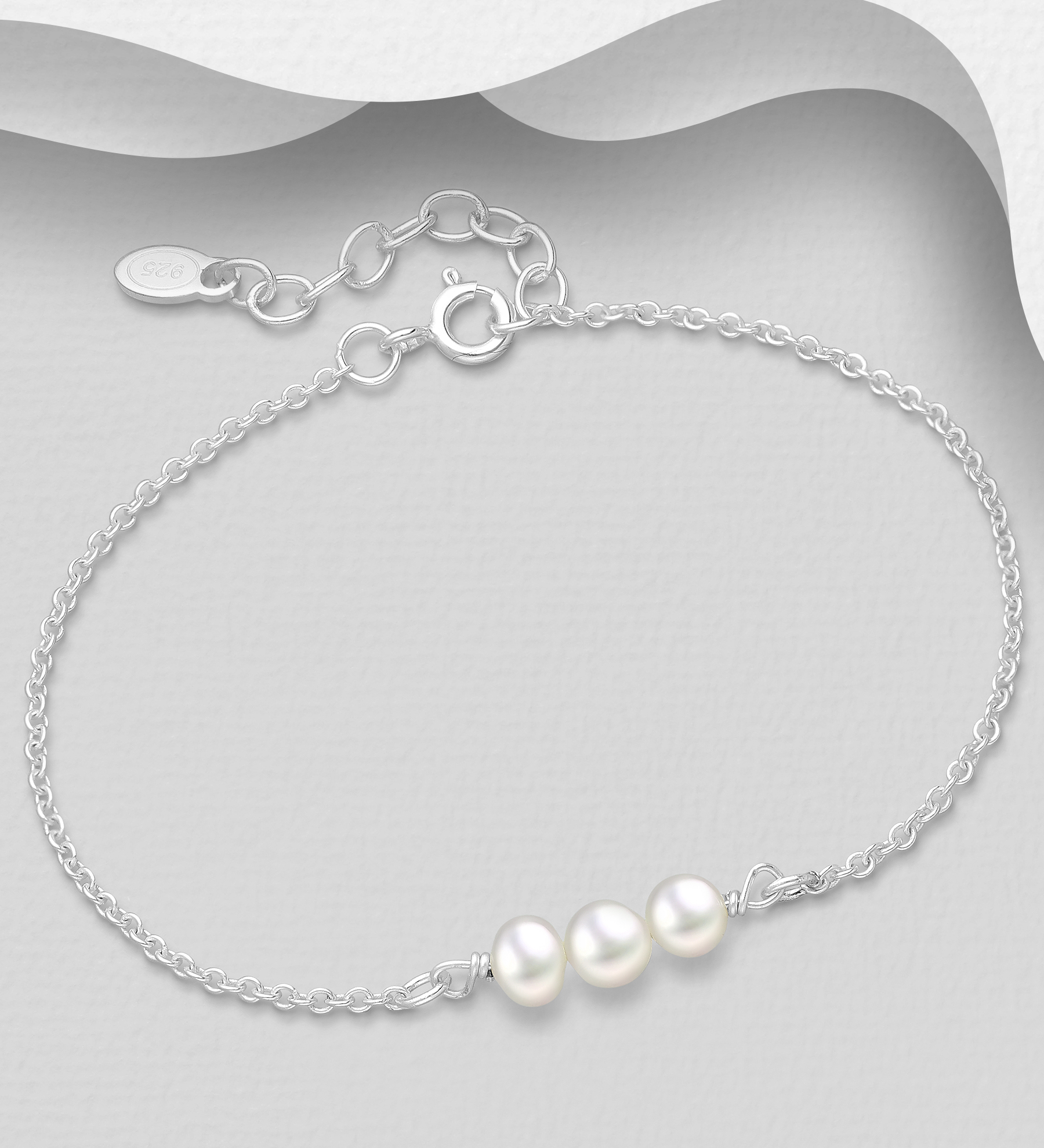 Wholesale 925 Sterling Silver Bracelet, Beaded with 5 mm Width Freshwater Pearls - SKU #382-5836