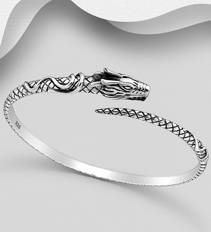 Wholesale 925 Sterling Silver Oxidized Dragon Cuff - SKU #706-34744