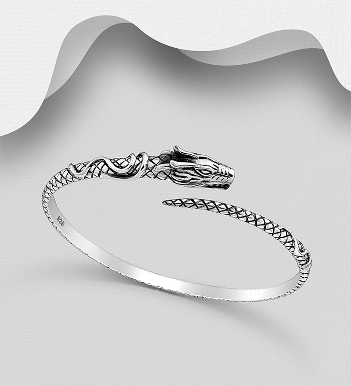 Wholesale 925 Sterling Silver Oxidized Dragon Cuff - SKU #706-34744
