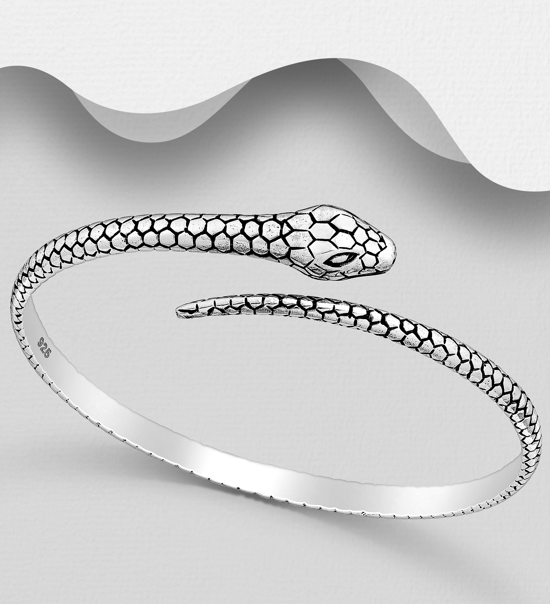 Wholesale 925 Sterling Silver Oxidized Snake Cuff Bracelet - SKU #706-34745