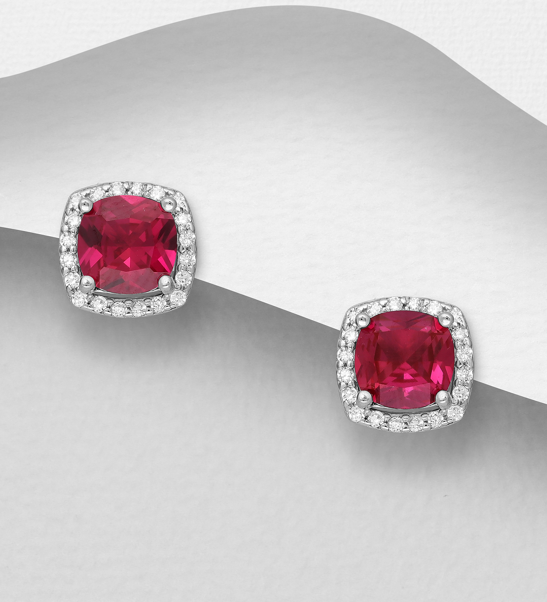 Wholesale 925 Sterling Silver Square Push-Back Earrings, Decorated with CZ Simulated Diamonds - SKU #701-26502A