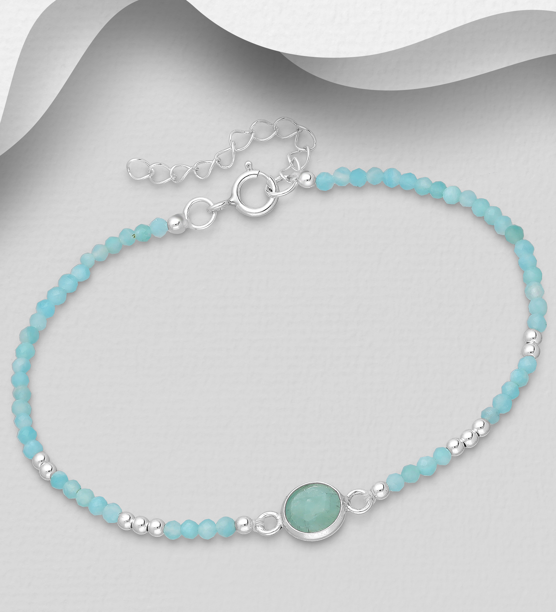 Wholesale 925 Sterling Silver Bracelet, Beaded with Various Gemstone Beads - SKU #781-7015