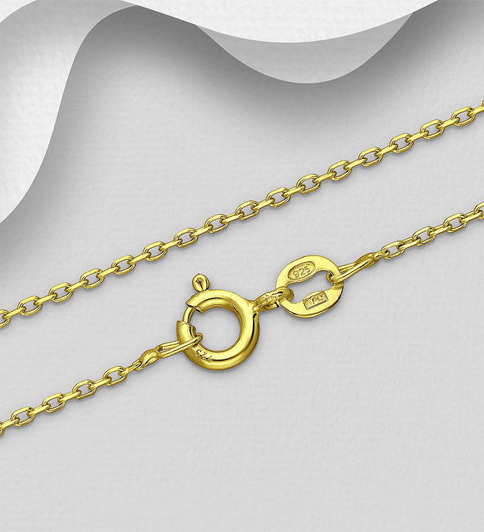 Italian Delight - Wholesale 925 Sterling Silver Cable Chains, Plated with 0.5 Micron 18K Yellow Gold, 1 mm Wide, Made in Italy. - SKU #1535-1346