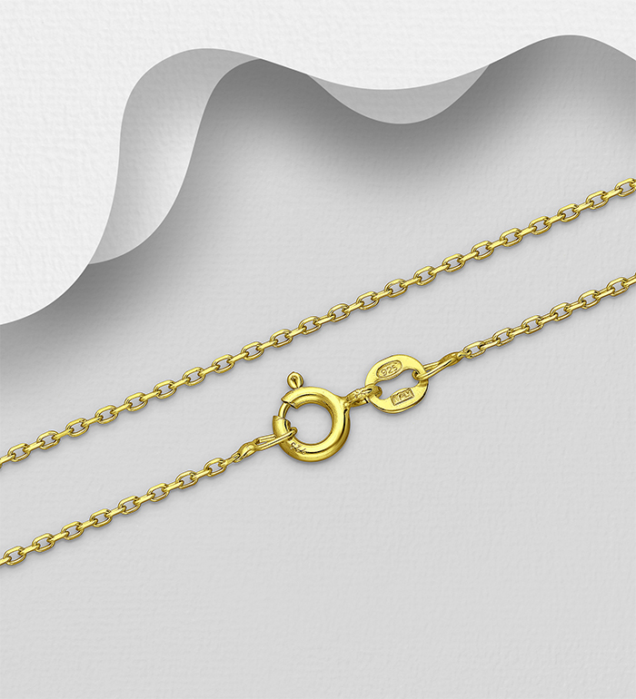 Italian Delight - Wholesale 925 Sterling Silver Cable Chains, Plated with 0.5 Micron 18K Yellow Gold, 1 mm Wide, Made in Italy. - SKU #1535-1346