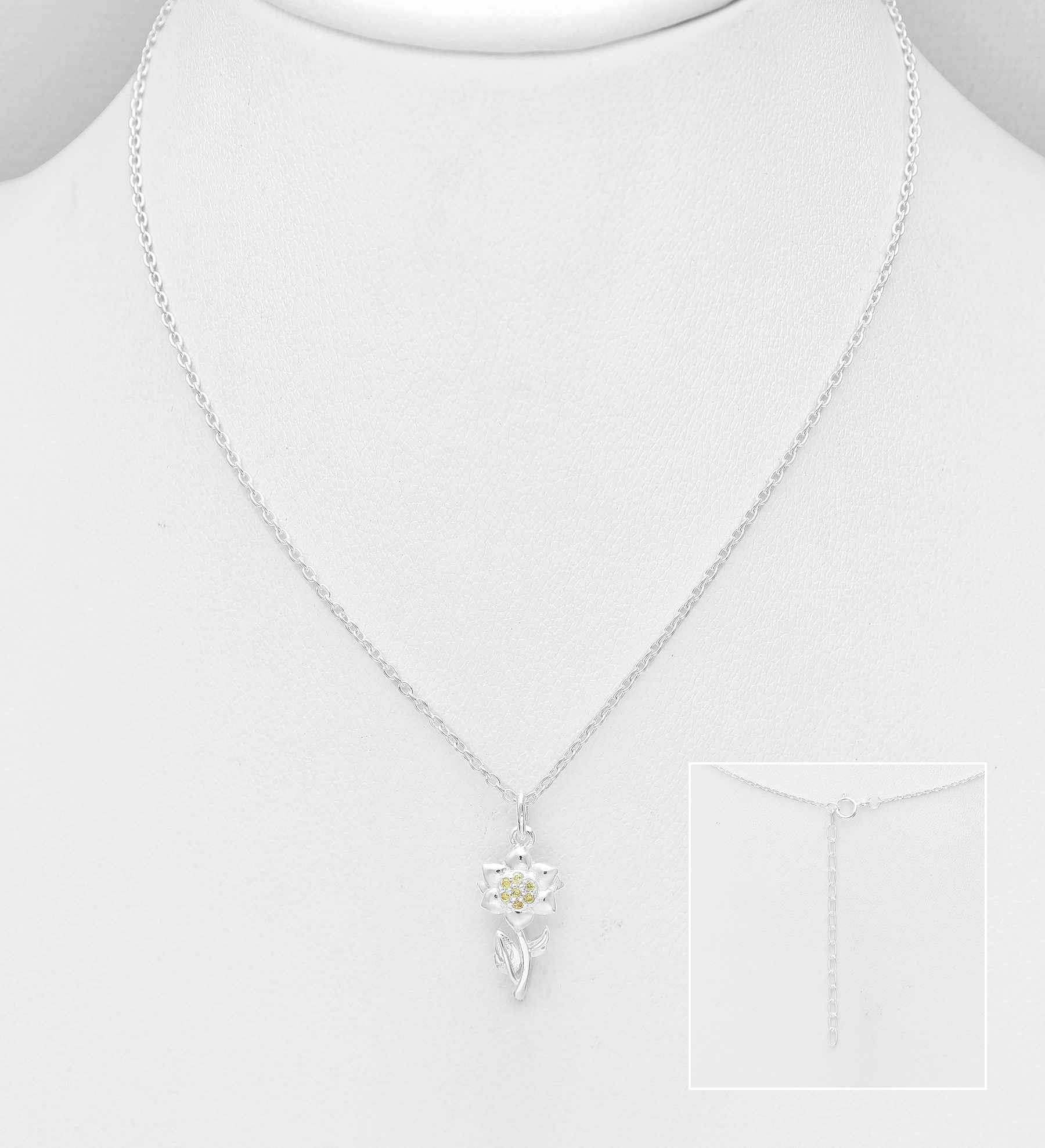 Wholesale 925 Sterling Silver Flower Necklace, Decorated with CZ Simulated Diamonds - SKU #1063-3685