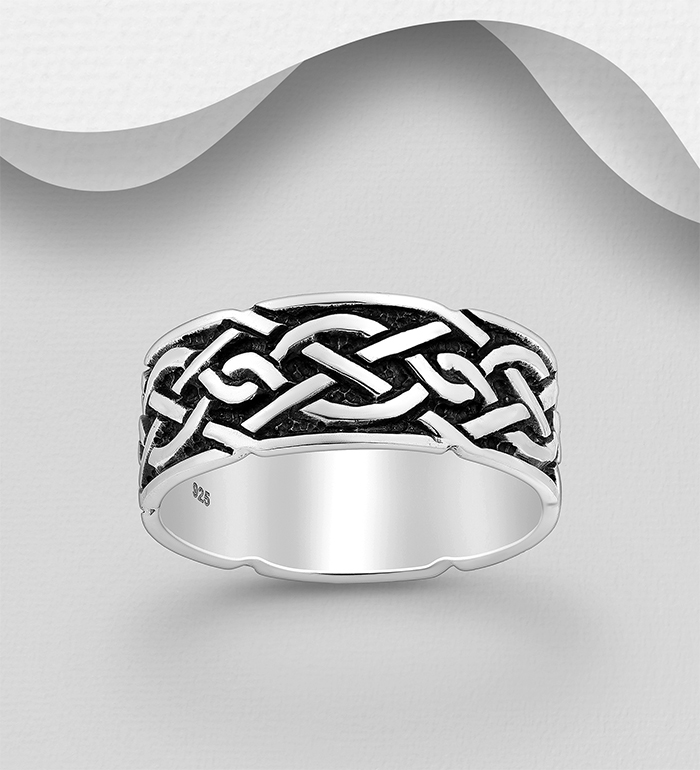 Wholesale 925 Sterling Silver Oxidized Celtic Band Ring, 8 mm Wide - SKU #767-1548