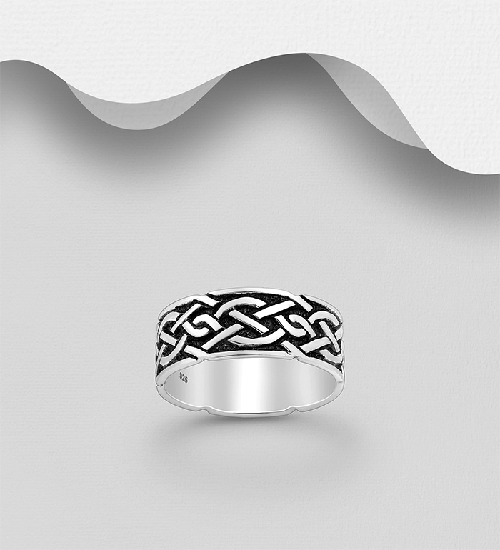 Wholesale 925 Sterling Silver Oxidized Celtic Band Ring, 8 mm Wide - SKU #767-1548