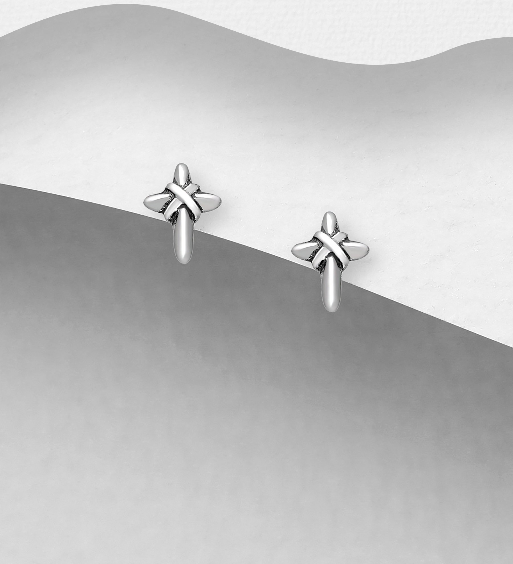 Wholesale 925 Sterling Silver Oxidized Cross Push-Back Earrings - SKU #1063-3738