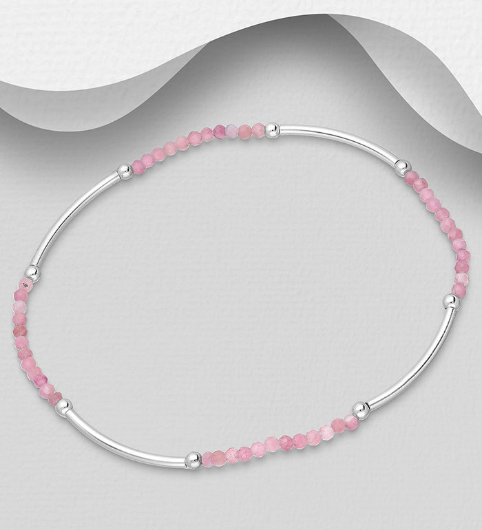 Wholesale 925 Sterling Silver Ball Bracelet, Beaded with Rose Quartz - SKU #781-7071