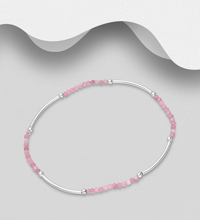 Wholesale 925 Sterling Silver Ball Bracelet, Beaded with Rose Quartz - SKU #781-7071