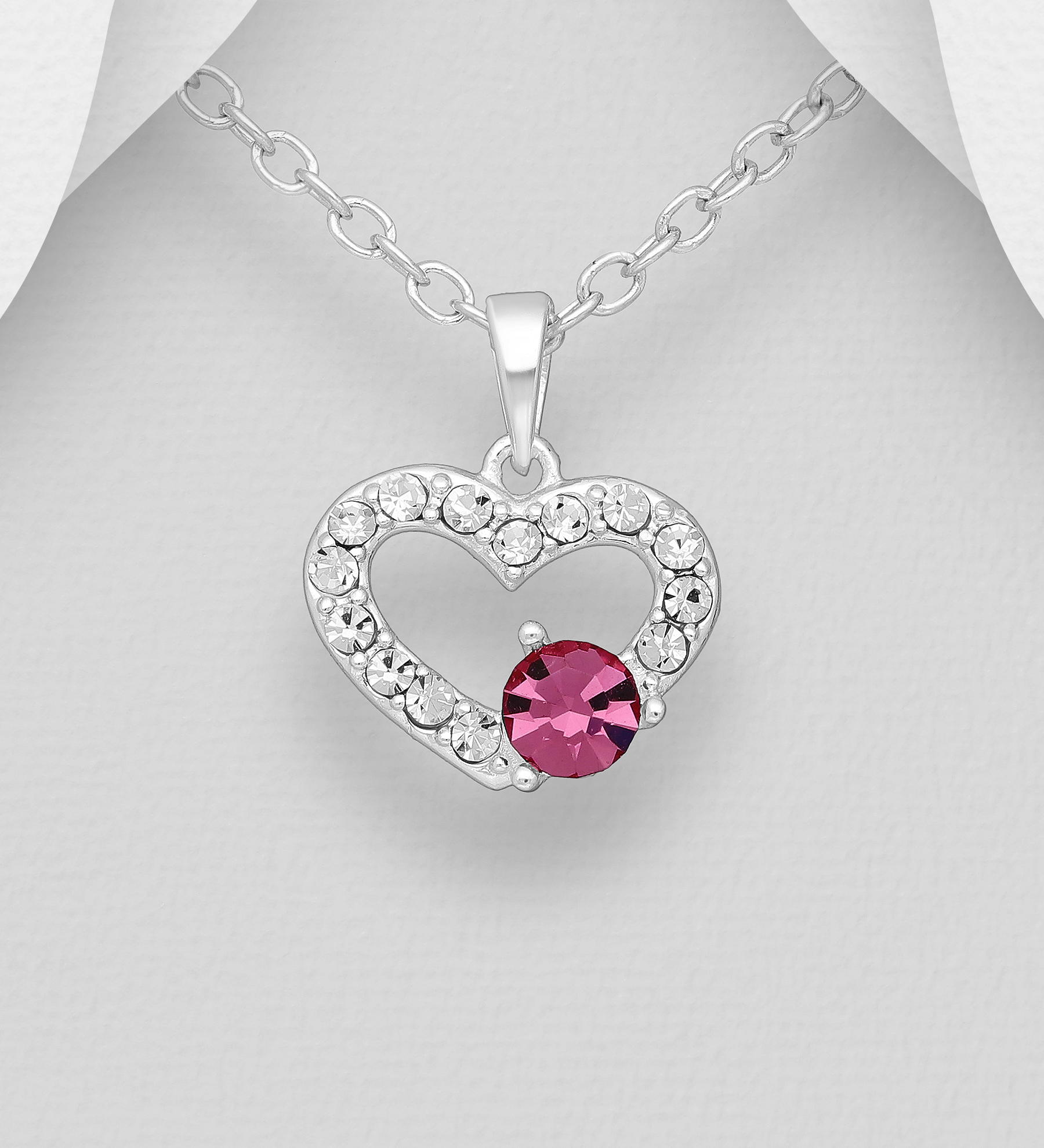Wholesale 925 Sterling Silver Heart Pendant, Decorated with Crystal Glass - SKU #578-2827