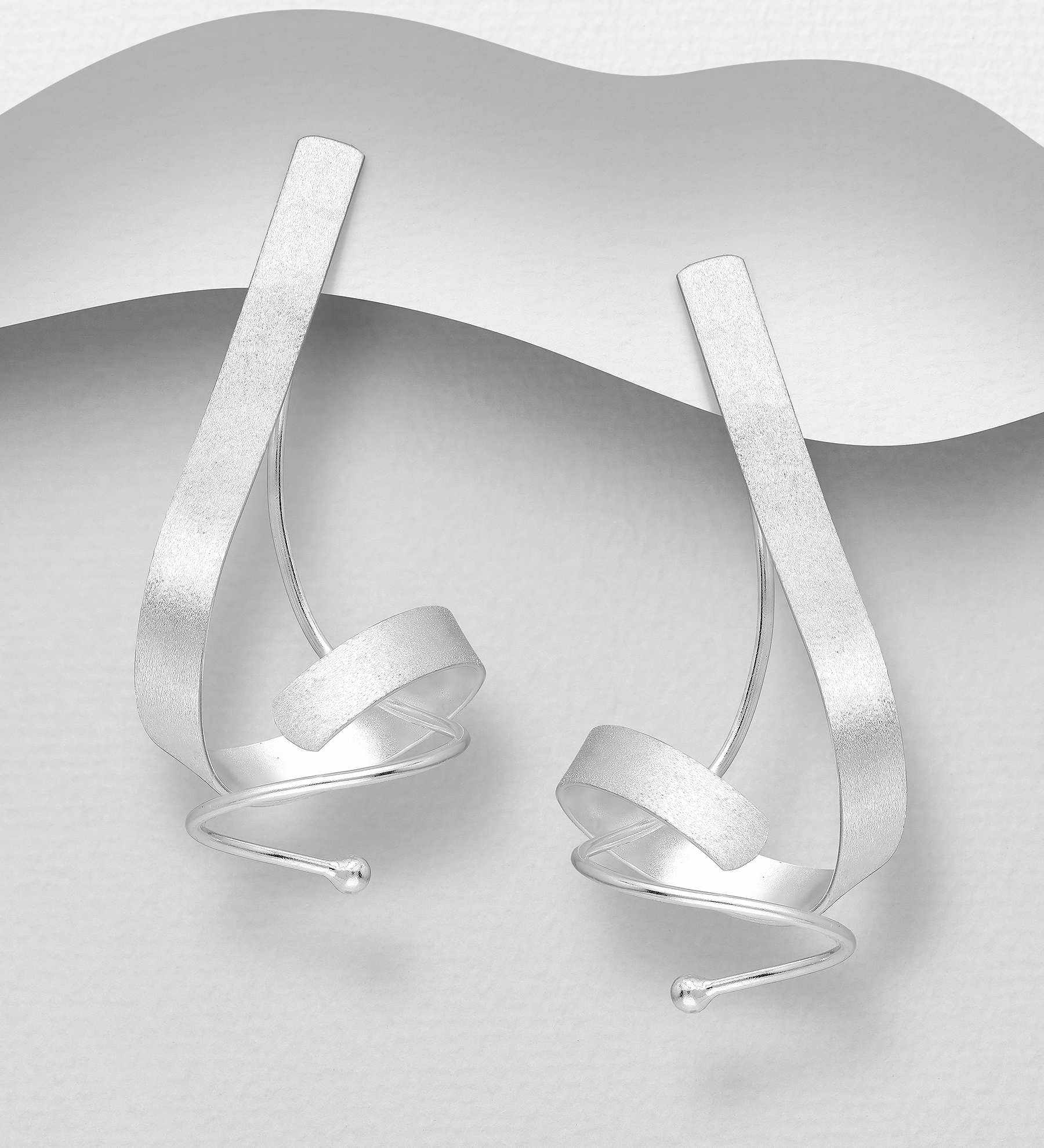 Wholesale 925 Sterling Silver Matte Spiral Jacket Earrings - SKU #706-34866