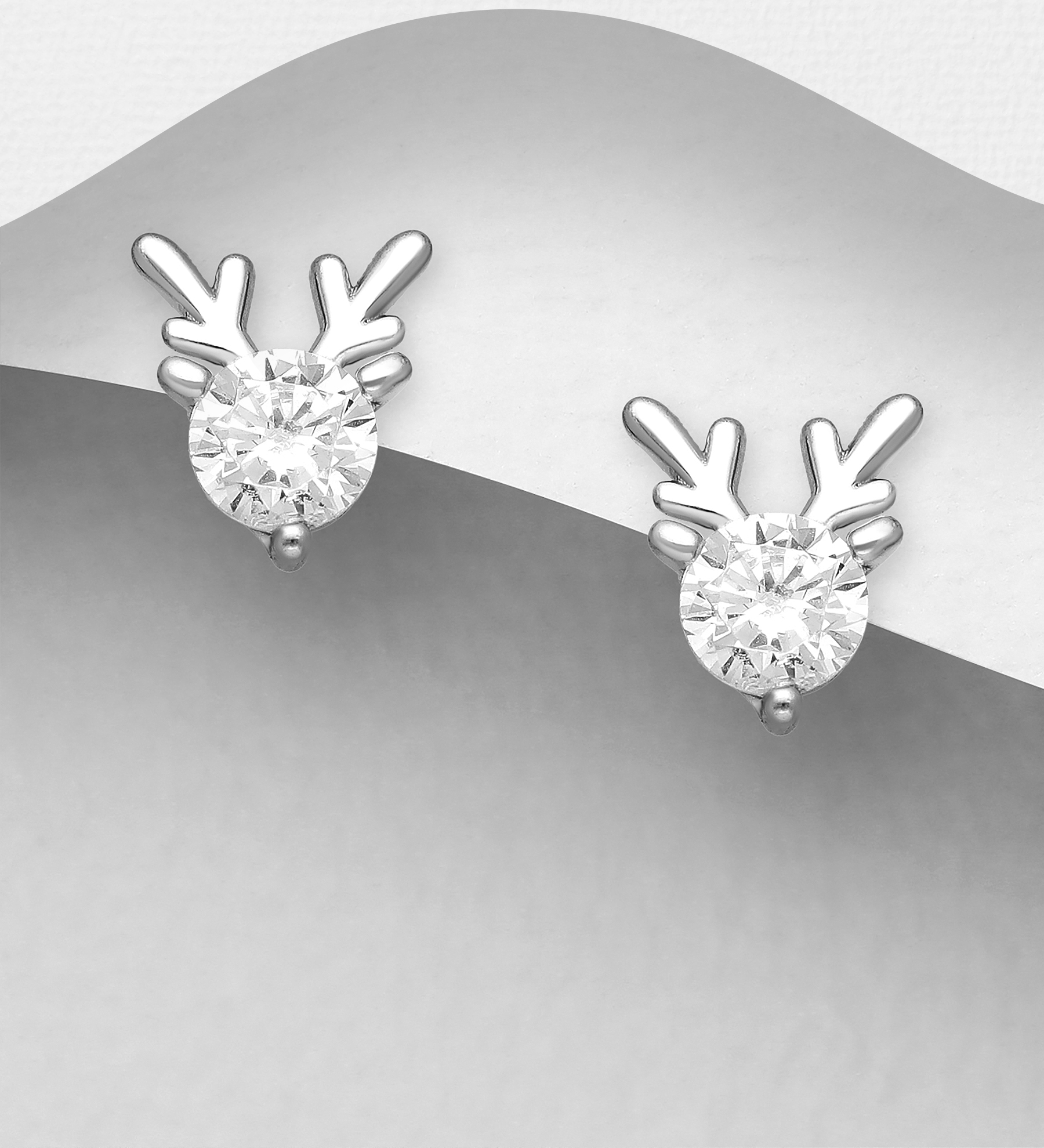 Wholesale 925 Sterling Silver Deer Push-Back Earrings, Decorated with CZ Simulated Diamonds - SKU #701-26657