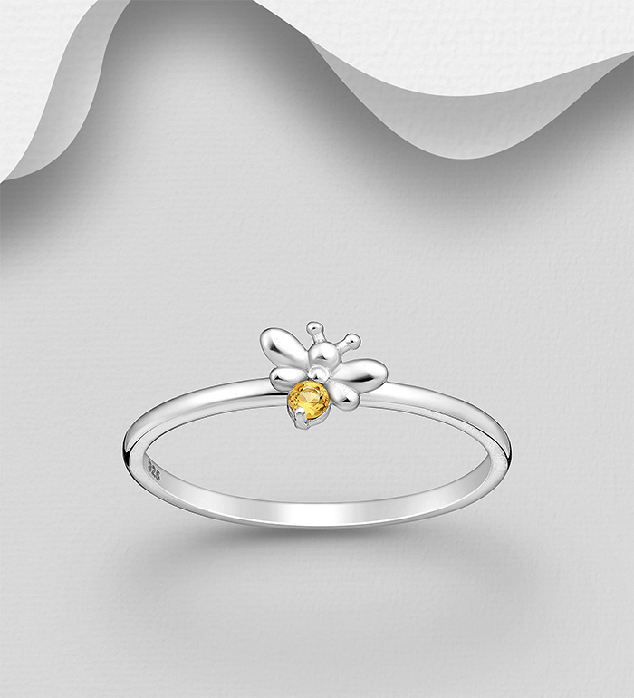 La Preciada - Wholesale 925 Sterling Silver Bee Ring, Decorated with Citrine - SKU #1063-3758