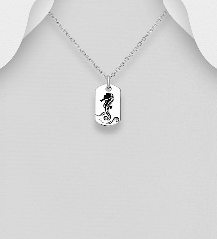 Wholesale 925 Sterling Silver Oxidized Seahorse Pendant - SKU #1063-3776