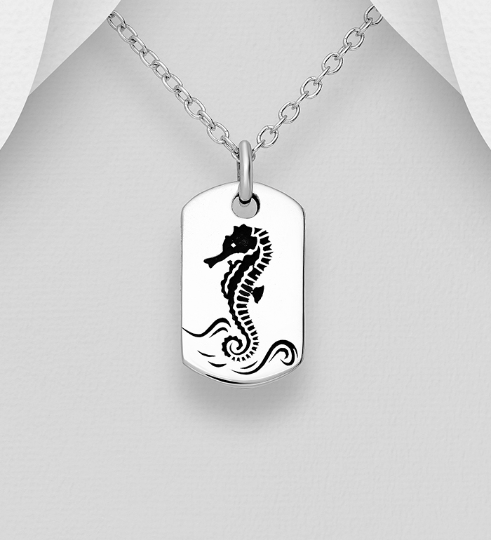 Wholesale 925 Sterling Silver Oxidized Seahorse Pendant - SKU #1063-3776