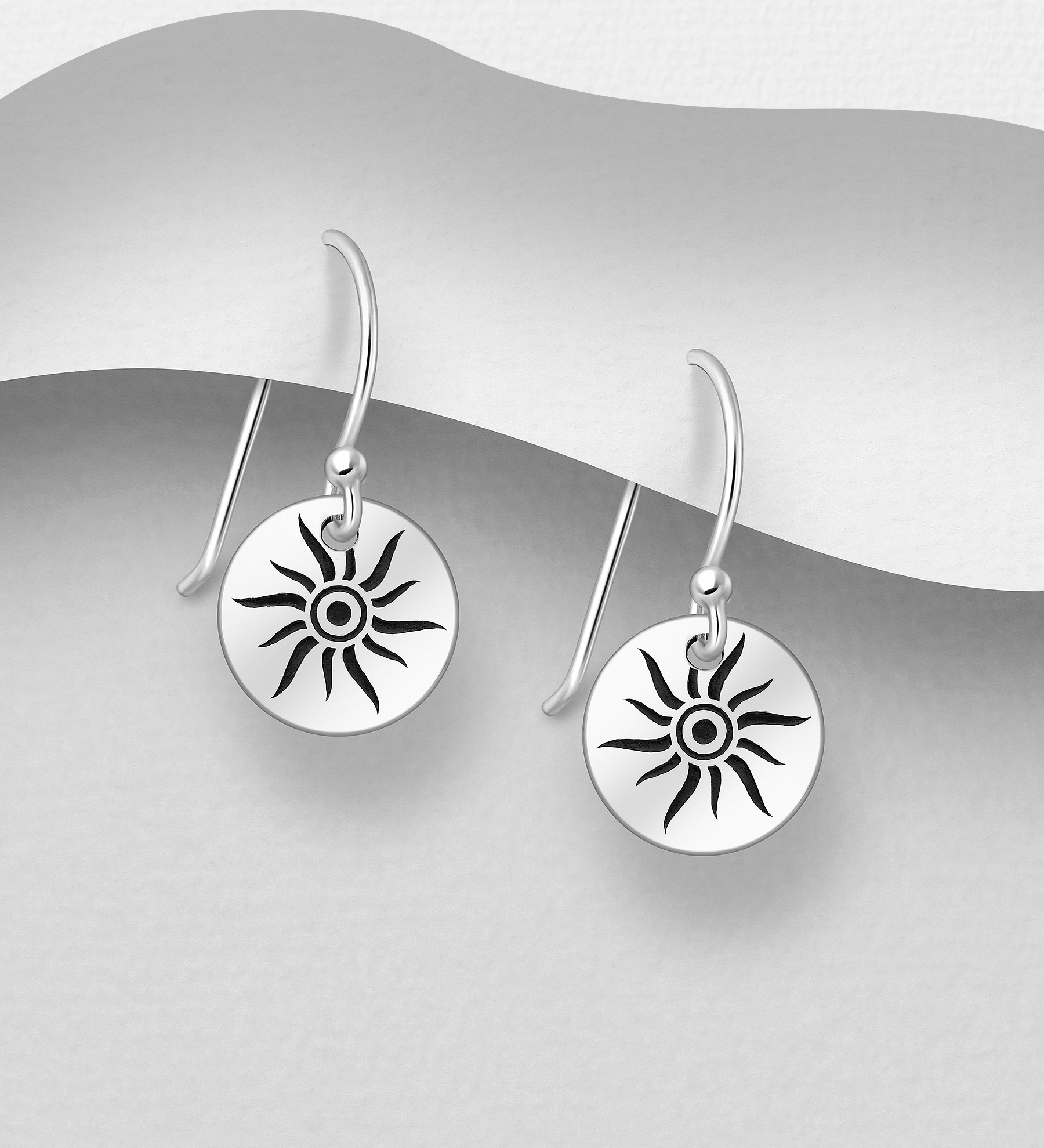 Wholesale 925 Sterling Silver Oxidized Sun Hook Earrings - SKU #1063-3778
