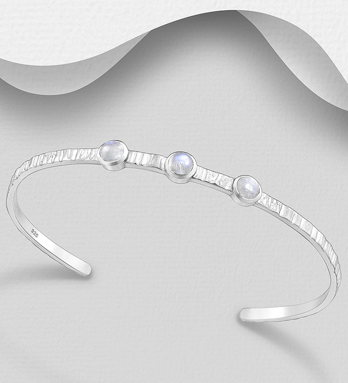 Wholesale 925 Sterling Silver Cuff, Decorated with Rainbow Moonstone - SKU #1063-3794