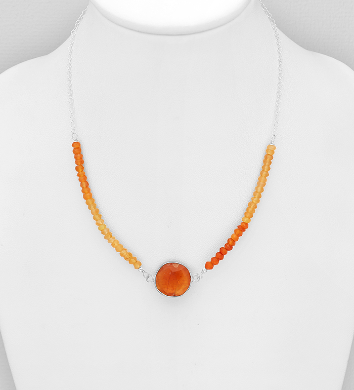Wholesale 925 Sterling Silver Circle Necklace, Decorated with Carnelian - SKU #781-7092