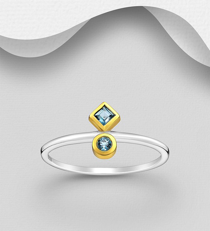 La Preciada - Wholesale 925 Sterling Silver Ring, Decorated with London Blue Topaz, Plated with 1 Micron 18K Yellow Gold - SKU #1063-3817