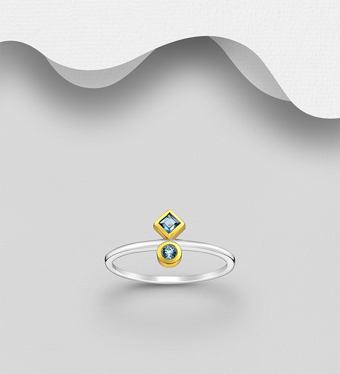 La Preciada - Wholesale 925 Sterling Silver Ring, Decorated with London Blue Topaz, Plated with 1 Micron 18K Yellow Gold - SKU #1063-3817